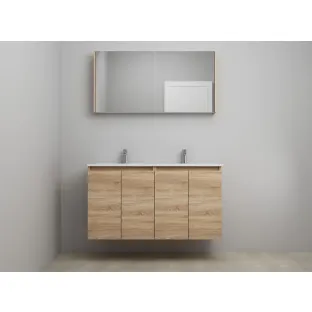 Sanilet bathroom furniture with doors - assembled - Porcelain - Oak - 120x46x67 cm - 4 doors - 2 tap holes - Mirror cabinet