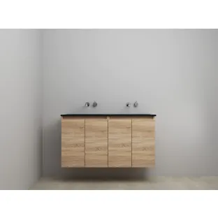 Sanilet bathroom furniture with doors - assembled - Acrylic black - Oak - 120x46x67 cm - 4 doors - No tap hole - Without mirror