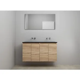 Sanilet bathroom furniture with doors - construction kit - Acrylic black - Oak - 120x46x67 cm - 4 doors - No tap hole - With mirror