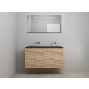 Sanilet bathroom furniture with doors - construction kit - Acrylic black - Oak - 120x46x67 cm - 4 doors - No tap hole - LED mirror