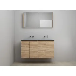 Sanilet bathroom furniture with doors - assembled - Acrylic black - Oak - 120x46x67 cm - 4 doors - No tap hole - Mirror cabinet