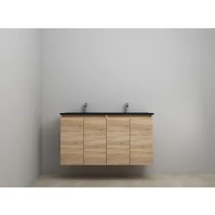 Sanilet bathroom furniture with doors - construction kit - Acrylic black - Oak - 120x46x67 cm - 4 doors - 2 tap holes - Without mirror