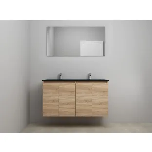 Sanilet bathroom furniture with doors - construction kit - Acrylic black - Oak - 120x46x67 cm - 4 doors - 2 tap holes - With mirror