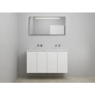 Sanilet bathroom furniture with doors - construction kit - Acrylic white - High-gloss white - 120x46x67 cm - 4 doors - No tap hole - LED mirror