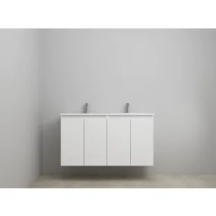 Sanilet bathroom furniture with doors - construction kit - Acrylic white - High-gloss white - 120x46x67 cm - 4 doors - 2 tap holes - Without mirror