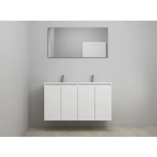 Sanilet bathroom furniture with doors - construction kit - Acrylic white - High-gloss white - 120x46x67 cm - 4 doors - 2 tap holes - With mirror