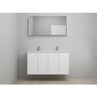 Sanilet bathroom furniture with doors - construction kit - Acrylic white - High-gloss white - 120x46x67 cm - 4 doors - 2 tap holes - Mirror cabinet