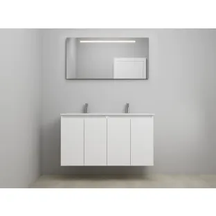 Sanilet bathroom furniture with doors - assembled - Porcelain - High-gloss white - 120x46x67 cm - 4 doors - 2 tap holes - LED mirror