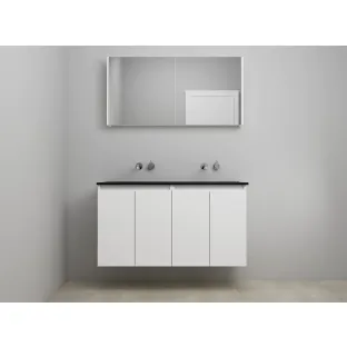 Sanilet bathroom furniture with doors - construction kit - Acrylic black - High-gloss white - 120x46x67 cm - 4 doors - No tap hole - Mirror cabinet