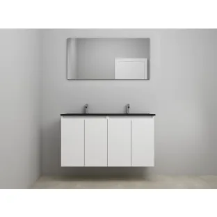 Sanilet bathroom furniture with doors - construction kit - Acrylic black - High-gloss white - 120x46x67 cm - 4 doors - 2 tap holes - With mirror