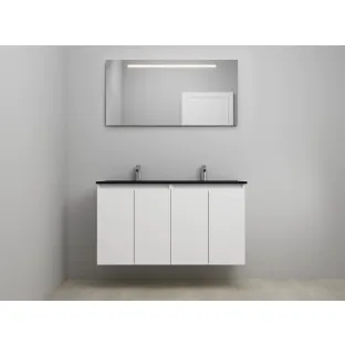 Sanilet bathroom furniture with doors - construction kit - Acrylic black - High-gloss white - 120x46x67 cm - 4 doors - 2 tap holes - LED mirror