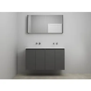 Sanilet bathroom furniture with doors - construction kit - Acrylic white - Matt anthracite - 120x46x67 cm - 4 doors - No tap hole - Mirror cabinet