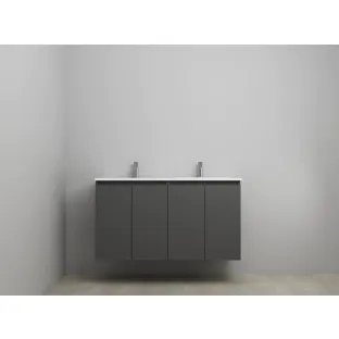 Sanilet bathroom furniture with doors - assembled - Acrylic white - Matt anthracite - 120x46x67 cm - 4 doors - 2 tap holes - Without mirror