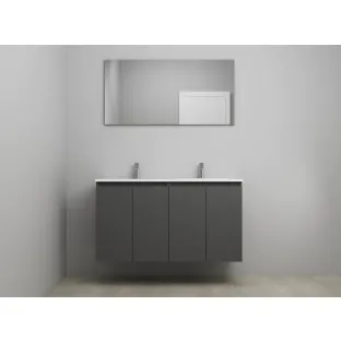 Sanilet bathroom furniture with doors - construction kit - Acrylic white - Matt anthracite - 120x46x67 cm - 4 doors - 2 tap holes - With mirror