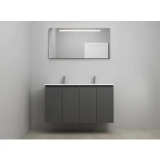 Sanilet bathroom furniture with doors - construction kit - Acrylic white - Matt anthracite - 120x46x67 cm - 4 doors - 2 tap holes - LED mirror