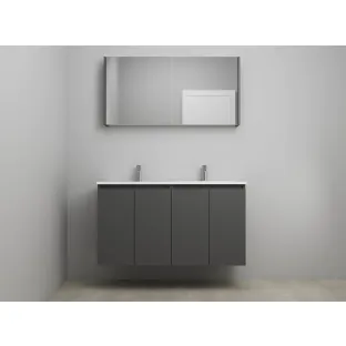 Sanilet bathroom furniture with doors - construction kit - Acrylic white - Matt anthracite - 120x46x67 cm - 4 doors - 2 tap holes - Mirror cabinet