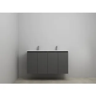 Sanilet bathroom furniture with doors - assembled - Porcelain - Matt anthracite - 120x46x67 cm - 4 doors - 2 tap holes - Without mirror