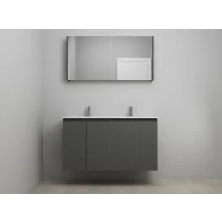 Sanilet bathroom furniture with doors - assembled - Porcelain - Matt anthracite - 120x46x67 cm - 4 doors - 2 tap holes - Mirror cabinet