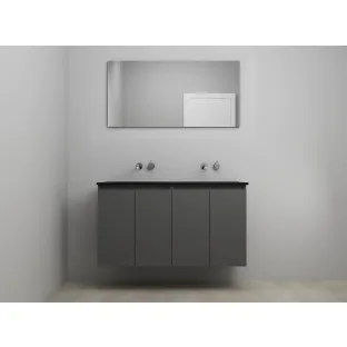 Sanilet bathroom furniture with doors - construction kit - Acrylic black - Matt anthracite - 120x46x67 cm - 4 doors - No tap hole - With mirror