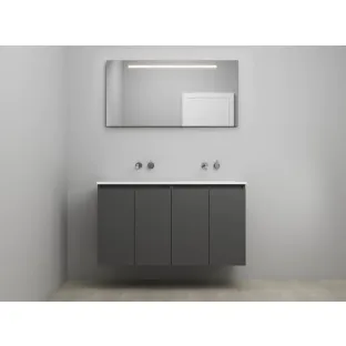 Sanilet bathroom furniture with doors - construction kit - Acrylic black - Matt anthracite - 120x46x67 cm - 4 doors - No tap hole - LED mirror