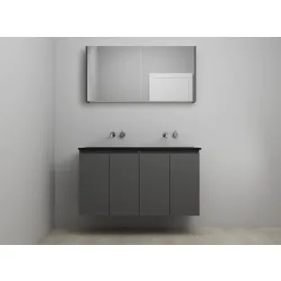 Sanilet bathroom furniture with doors - construction kit - Acrylic black - Matt anthracite - 120x46x67 cm - 4 doors - No tap hole - Mirror cabinet