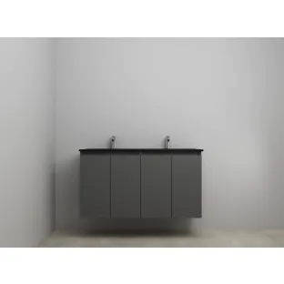 Sanilet bathroom furniture with doors - assembled - Acrylic black - Matt anthracite - 120x46x67 cm - 4 doors - 2 tap holes - Without mirror