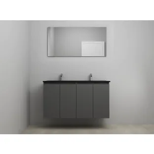 Sanilet bathroom furniture with doors - construction kit - Acrylic black - Matt anthracite - 120x46x67 cm - 4 doors - 2 tap holes - With mirror