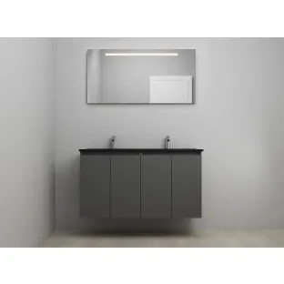 Sanilet bathroom furniture with doors - construction kit - Acrylic black - Matt anthracite - 120x46x67 cm - 4 doors - 2 tap holes - LED mirror