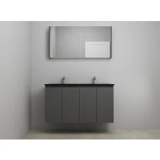 Sanilet bathroom furniture with doors - assembled - Acrylic black - Matt anthracite - 120x46x67 cm - 4 doors - 2 tap holes - Mirror cabinet