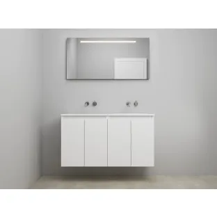 Sanilet bathroom furniture with doors - construction kit - Acrylic white - Matt white - 120x46x67 cm - 4 doors - No tap hole - LED mirror