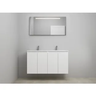 Sanilet bathroom furniture with doors - assembled - Acrylic white - Matt white - 120x46x67 cm - 4 doors - 2 tap holes - LED mirror