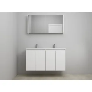 Sanilet bathroom furniture with doors - assembled - Porcelain - Matt white - 120x46x67 cm - 4 doors - 2 tap holes - Mirror cabinet