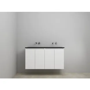 Sanilet bathroom furniture with doors - assembled - Acrylic black - Matt white - 120x46x67 cm - 4 doors - No tap hole - Without mirror