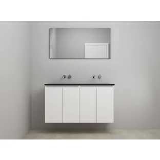 Sanilet bathroom furniture with doors - construction kit - Acrylic black - Matt white - 120x46x67 cm - 4 doors - No tap hole - With mirror