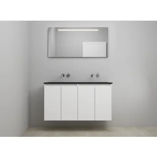 Sanilet bathroom furniture with doors - construction kit - Acrylic black - Matt white - 120x46x67 cm - 4 doors - No tap hole - LED mirror