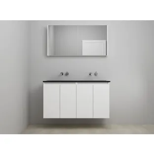 Sanilet bathroom furniture with doors - construction kit - Acrylic black - Matt white - 120x46x67 cm - 4 doors - No tap hole - Mirror cabinet