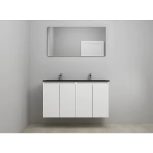 Sanilet bathroom furniture with doors - construction kit - Acrylic black - Matt white - 120x46x67 cm - 4 doors - 2 tap holes - Mirror cabinet