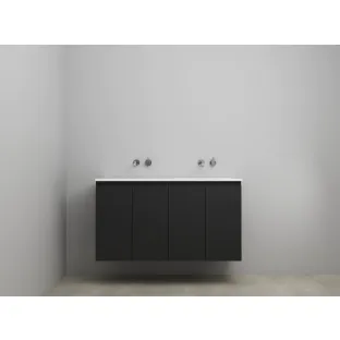 Sanilet bathroom furniture with doors - assembled - Acrylic white - Matt black - 120x46x67 cm - 4 doors - No tap hole - Without mirror