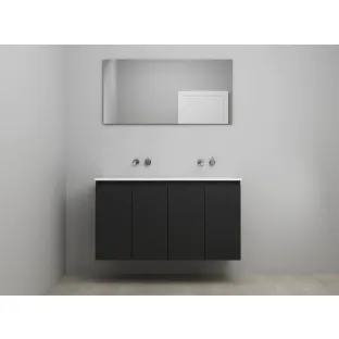 Sanilet bathroom furniture with doors - construction kit - Acrylic white - Matt black - 120x46x67 cm - 4 doors - No tap hole - With mirror