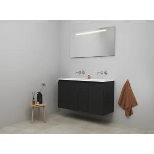 Sanilet bathroom furniture with doors - construction kit - Acrylic white - Matt black - 120x46x67 cm - 4 doors - No tap hole - LED mirror