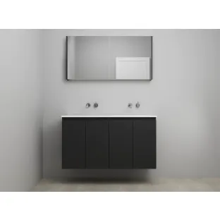 Sanilet bathroom furniture with doors - assembled - Acrylic white - Matt black - 120x46x67 cm - 4 doors - No tap hole - Mirror cabinet