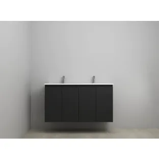 Sanilet bathroom furniture with doors - construction kit - Acrylic white - Matt black - 120x46x67 cm - 4 doors - 2 tap holes - Without mirror