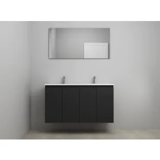 Sanilet bathroom furniture with doors - construction kit - Acrylic white - Matt black - 120x46x67 cm - 4 doors - 2 tap holes - With mirror