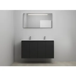 Sanilet bathroom furniture with doors - construction kit - Acrylic white - Matt black - 120x46x67 cm - 4 doors - 2 tap holes - LED mirror