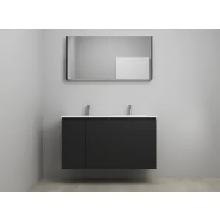 Sanilet bathroom furniture with doors - construction kit - Acrylic white - Matt black - 120x46x67 cm - 4 doors - 2 tap holes - Mirror cabinet