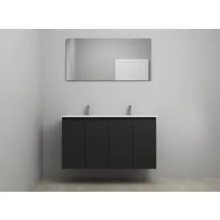 Sanilet bathroom furniture with doors - construction kit - Porcelain - Matt black - 120x46x67 cm - 4 doors - 2 tap holes - Without mirror