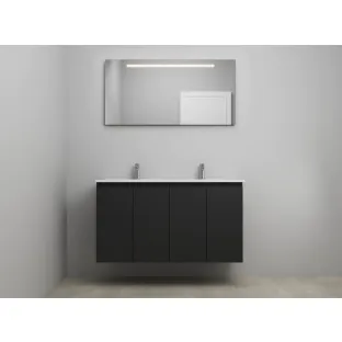 Sanilet bathroom furniture with doors - construction kit - Porcelain - Matt black - 120x46x67 cm - 4 doors - 2 tap holes - LED mirror