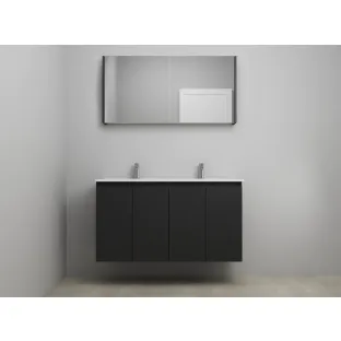 Sanilet bathroom furniture with doors - assembled - Porcelain - Matt black - 120x46x67 cm - 4 doors - 2 tap holes - Mirror cabinet