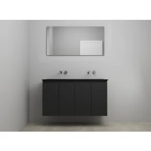 Sanilet bathroom furniture with doors - construction kit - Acrylic black - Matt black - 120x46x67 cm - 4 doors - No tap hole - With mirror