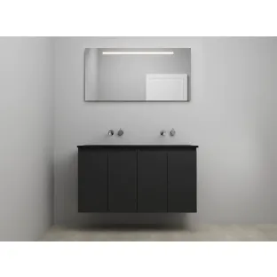 Sanilet bathroom furniture with doors - construction kit - Acrylic black - Matt black - 120x46x67 cm - 4 doors - No tap hole - LED mirror